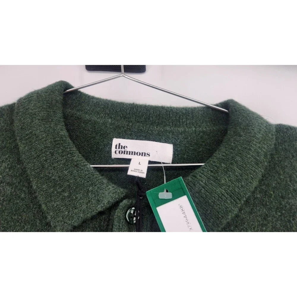 The Commons Men's Large Green Brushed Sweater Polo‎ NWT Wool Blend